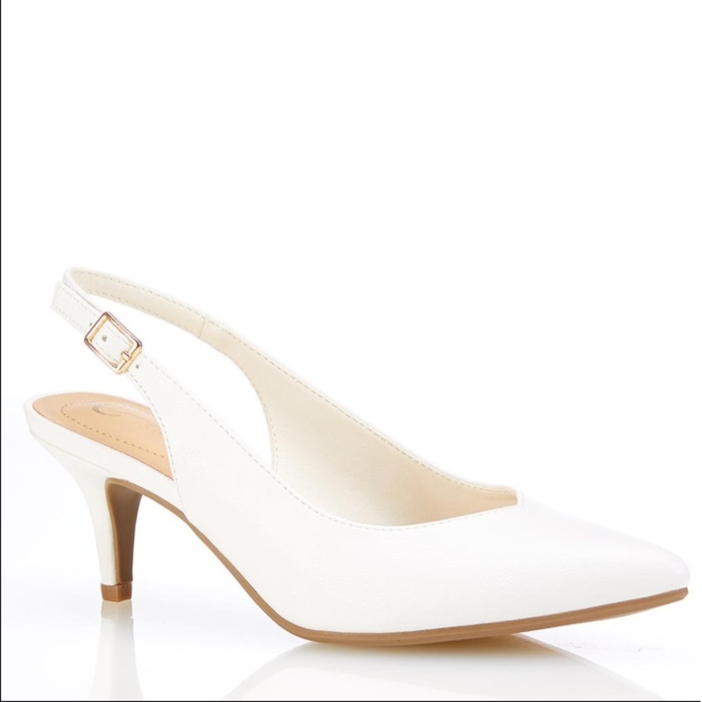 White sling back pumps heels